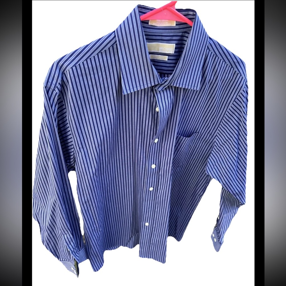 Michael Kors Non Iron Blue Striped Long Sleeve Dress Shirt 16.5 32/33 L Reg Fit